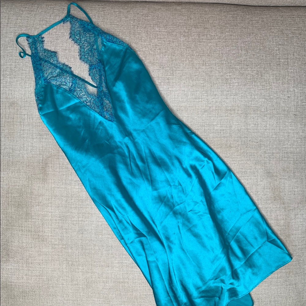 VS Blue Satin Slip Dress
